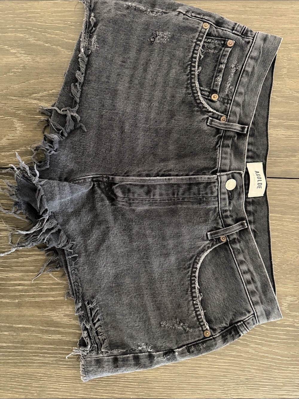 Agolde Charcoal Black Frayed Hem Denim Shorts